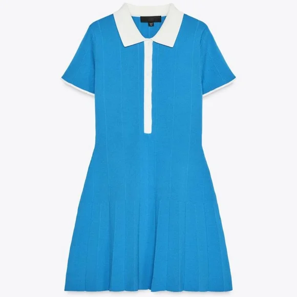 Zara Knit Shirt Dress - Blue and White - Size Small